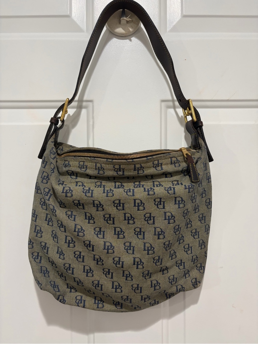 Dooney & Bourke Beige and Navy Monogram Hobo